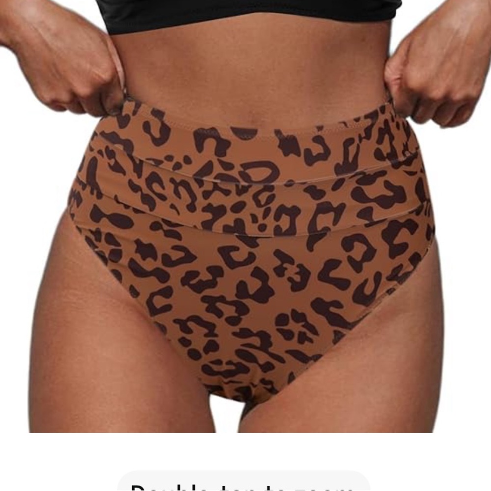 NEW WITH TAGS Hillnker Leopard High-Waist Bikini Bottom in Tan and Brown